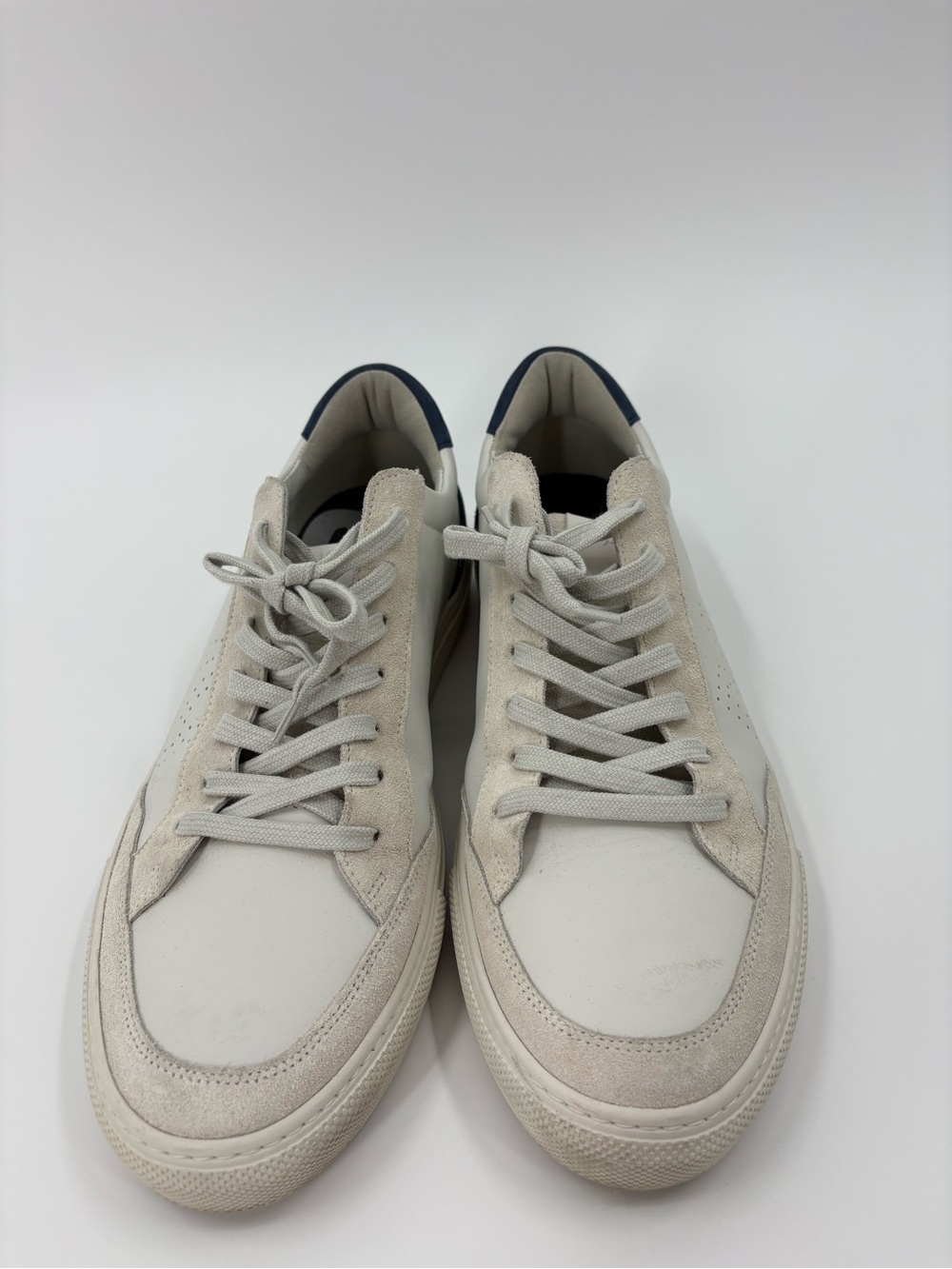 P448 Soho White & Navy Leather Suede Low Top Sneakers Size 44 - Picture 4 of 10